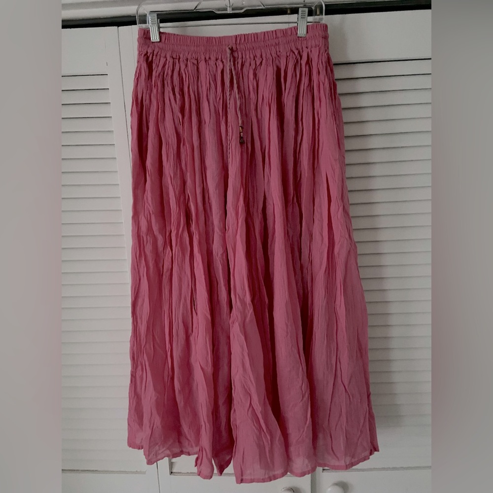 Pink crinkle broomstick skirt